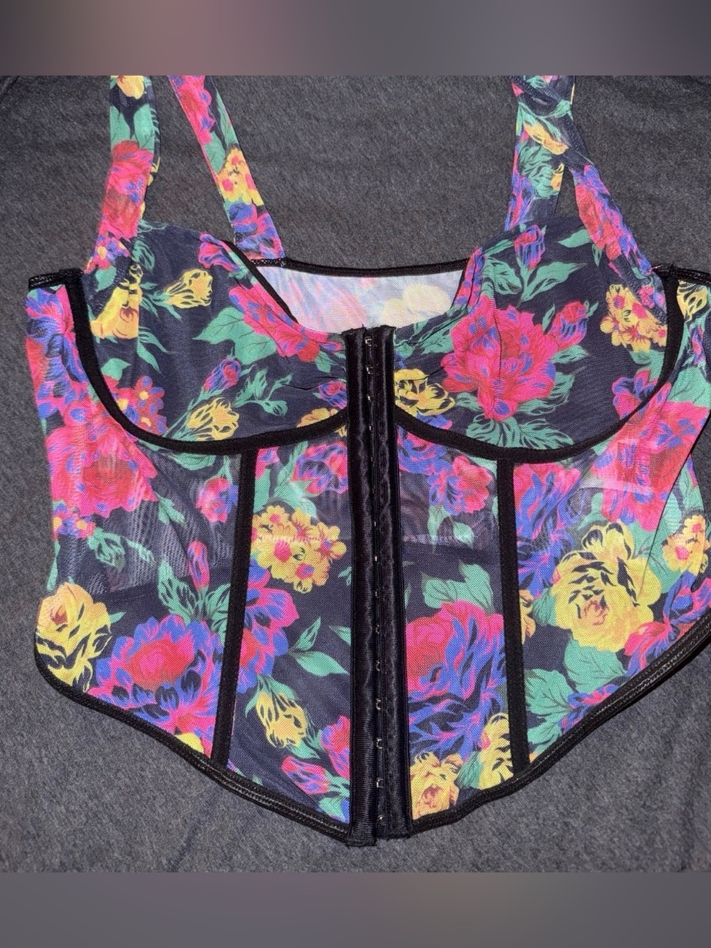 Sheer Floral Corset-Style Crop Top 2x